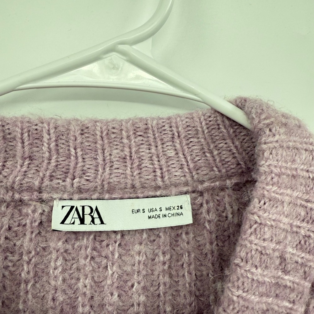 ZARA‎ Oversized Chunky Knit Cardigan Lavender Purple V Neck Button Front Pockets - Picture 3 of 10